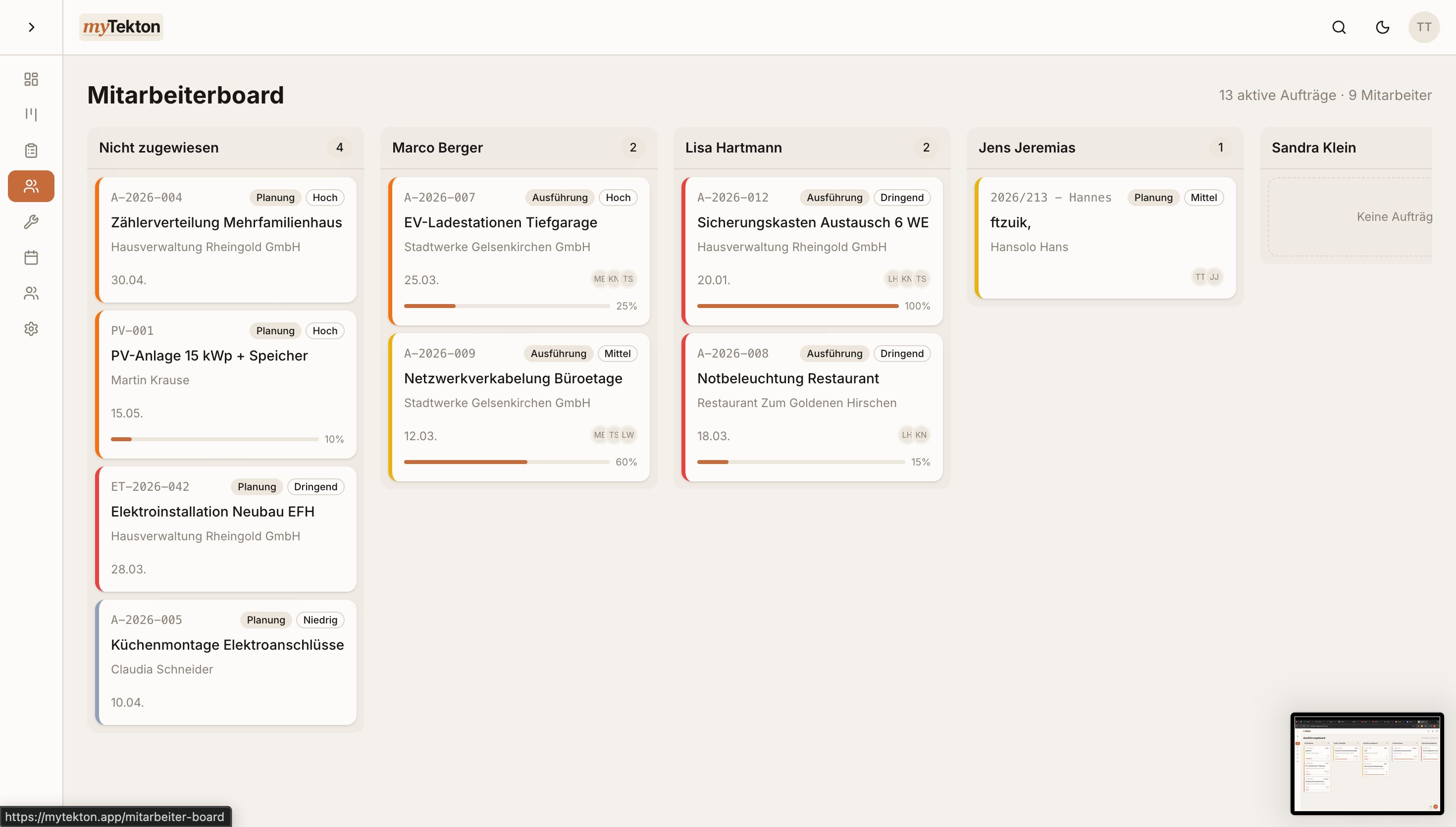 Mitarbeiterboard in myTekton